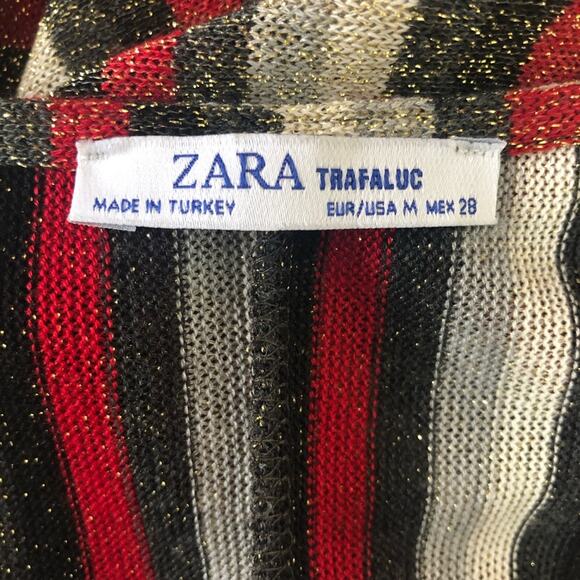 Zara Metallic Striped Belted Midi Dress V-Neck Size M - Picture 12 of 16